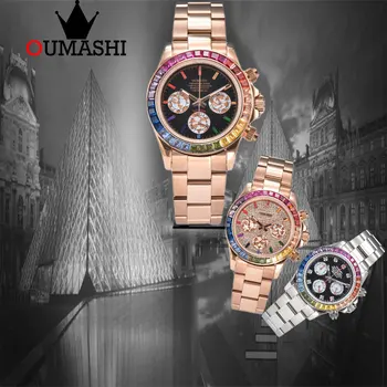 Модифицирани часовници VK63 с цветни диаманти OUMASHI-DTN серия на top мъжки спортни кварцов часовник panda three eye, сапфировая стомана 316