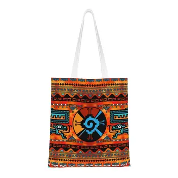 Модни Цветни чанти-тоут със символа на маите Хунаб Ку за пазаруване, множество холщовая пазарска чанта през рамо