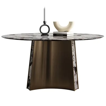 Мраморна маса за хранене, кръгла маса и столове в съвременния италиански минималистичном стил от естествен камък, мебели за ресторант и жилище в продажба