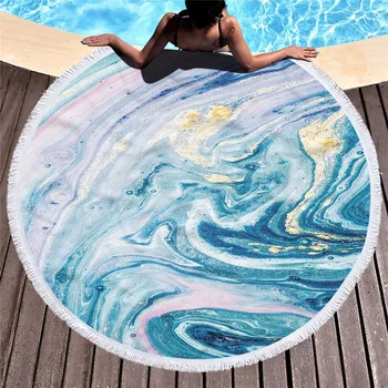 Мраморно голямо кръгло плажна кърпа за възрастни с колоритен дизайн от плаващи пясъци, кърпи за баня и за душ от микрофибър, Пътно Одеяло, калъф за гмуркане