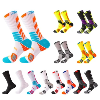 Мъжки и дамски спортни чорапи със среден размер, абсорбиращи потта, дишащи футболни чорапи нов контрастен цвят, спортни нескользящие футболни чорапи