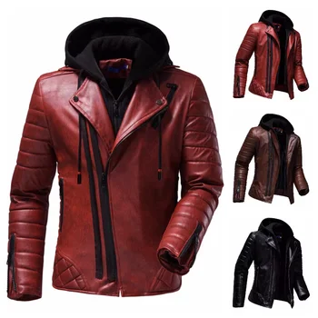 Мъжки якета от изкуствена кожа с руното облицовка, палто с качулка, в есенно-зимната ежедневни мотоциклетът яке за мъже, ветровка, байкерские якета