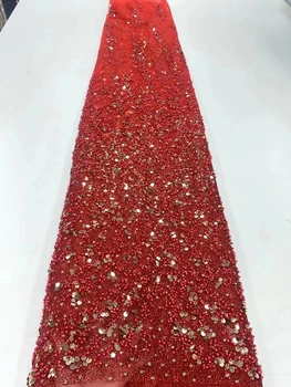 Нигерийская окото лейси плат с пайети ръчно изработени, Африка 2022, висококачествено луксозно тюлевое дантела от мъниста за шивашки сватбена вечерна рокля
