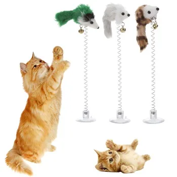 Нови 20 см пластмасови интерактивни играчки за котки, камбанка от пера, забавна фалшива мишка, долна търтей, еластична пружина играчка за котки, са различни стоки за домашни любимци