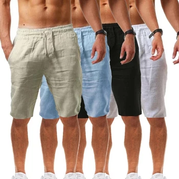 Нови летни мъжки къси панталони, свободни памучни ленени дишащи пятиточечные панталони, удобни и модерни мъжки шорти за бягане