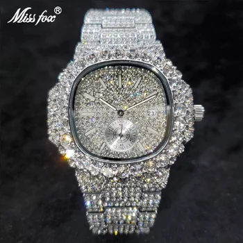 Нови мъжки часовник лукс, кварцов часовник с лед, модерен, напълно муассанитовые, водоустойчив, светещи мъжки часовници, Топла разпродажба 2022