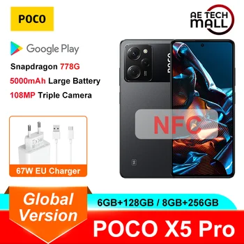Новият Процесор POCO Pro X5 5G Snapdragon 778G 120 Hz AMOLED DotDisplay 108 Mp Основна камера 67 W Турбо 5000 ма NFC