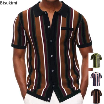 Новост 2023 г., мъжки летни ежедневни ризи в британския стил райе в стил мозайка, жаккардовая бизнес риза с къси ръкави в британски стил