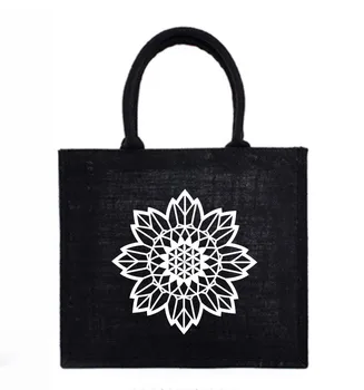 Персонални чанта-тоут Flower Of Life за пазаруване, множество пазарна чанта, е черно-бяла плажна чанта-тоут Flower of Life с сакралната геометрия