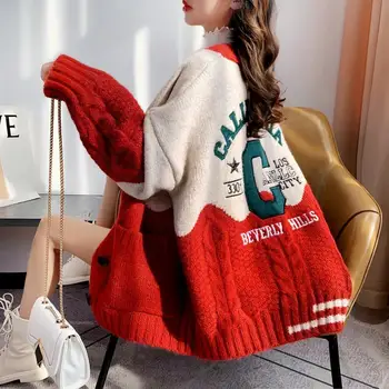 плюс кадифе, есен-зима 2020, нова жилетка, вязаный пуловер, яке, женски дебел вълнен свободен пуловер в корейски стил