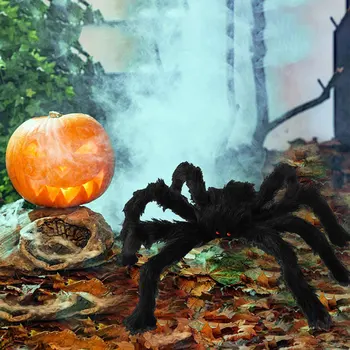 Подпори за украса на парти в чест на Хелоуин, Гигантски черен плюшено паяк на ужасите, детски играчки, обитаван от духове Къща декор