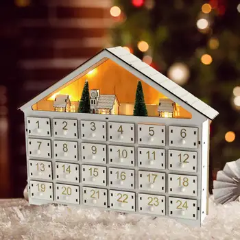 Практичен Коледен дървен календар, устойчив на абразия Коледен адвент-календар, работещ на батерии, оформление на сцената