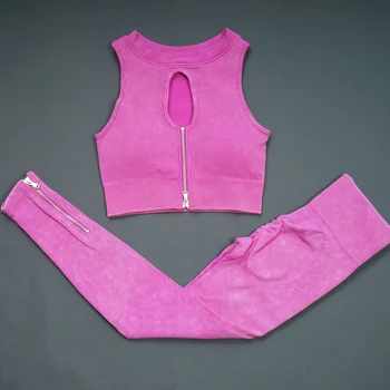 Ретро Безшевни комплект за йога Дамски тренировочная облекло съкратен топ с цип в рубчик, гамаши, с висока талия, къси панталони, дрехи за фитнес, спортни костюми