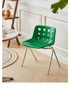 Скандинавски модерен стол за Хранене, Крачета от пластмаса полипропилен, хромирана стомана, ретро Реколта облегалка, Уютна Трапезария, Ресторант, Кафе