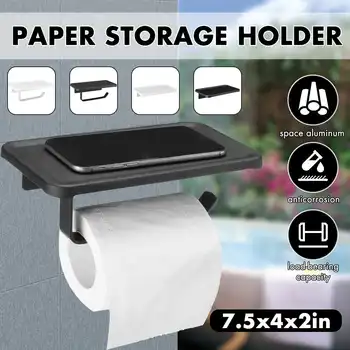 Стенен черен държач за тоалетна хартия, рафт за ролки, кърпи от неръждаема стомана, със срок на съхранение телефон, Аксесоари за баня