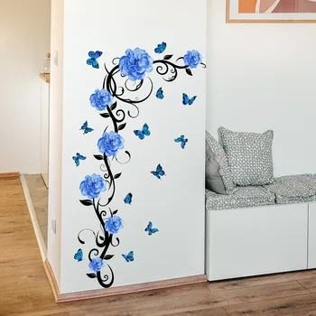 Стикери за стена със сини цветове, арабески, пеперуди, фоново декорация за всекидневната, тапети, стенни картини, стикери за шкафове
