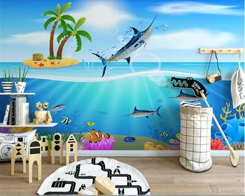 тапети beibehang за хола Синьо небе красива фреска делфин морски пейзаж фон хола тапети за детска стая