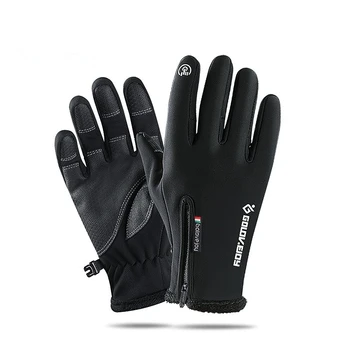 Улични зимни ръкавици за бягане със сензорен екран, мъжки ветроупорен топли аксесоари за колоездене, спортни флисовые ръкавици с цип за пешеходен туризъм, каране на ски