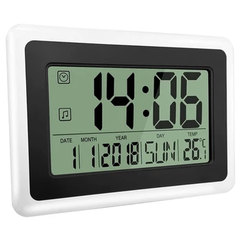 Цифров часовник с календар и температура, аларма с голям LCD екран с много големи цифри, лесни за четене и конфигуриране