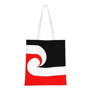 Чанта за пазаруване с етнически флага на маорите с кавайным принтом, моющаяся холщовая пазарска чанта на рамо, нова зеландия чанта